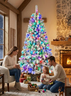 5ft Pre-Lit Snow Flocked Christmas Tree with RGB Remote Control – Hinged Xmas Tree