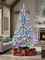 5ft Pre-Lit Snow Flocked Christmas Tree with RGB Remote Control – Hinged Xmas Tree