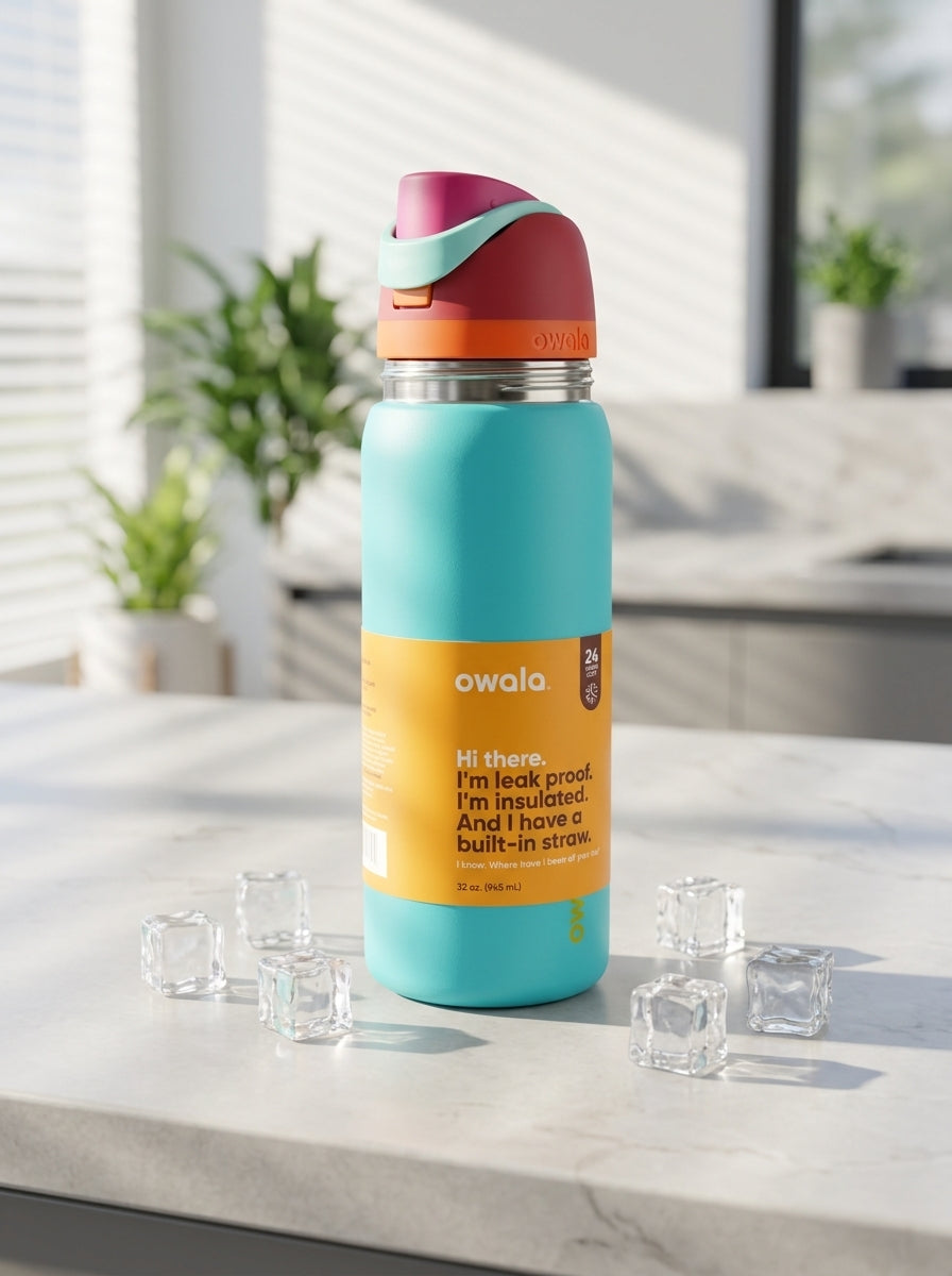 Owala FreeSip 32oz Insulated Water Bottle – Leak-Proof Straw Lid, Keeps Cold 24 Hours (Teal)