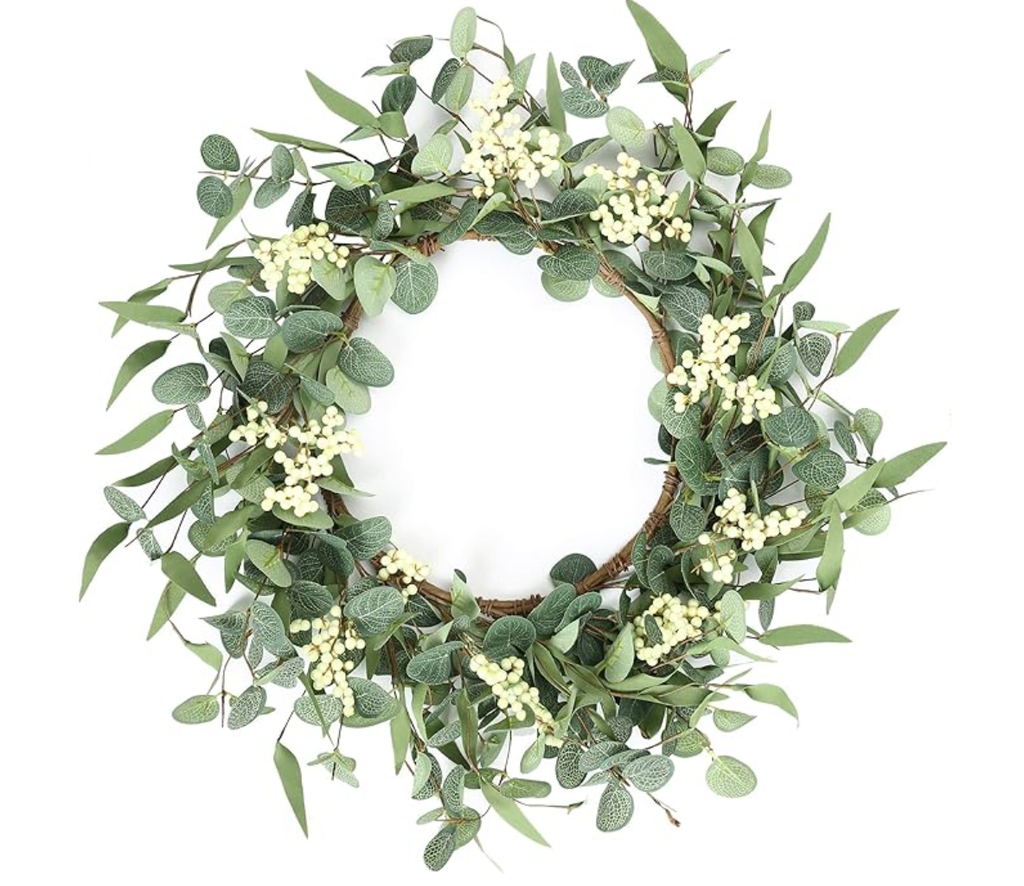 20 Inch Eucalyptus Wreath – Front Door & Farmhouse Wall Decor, All-Season Green