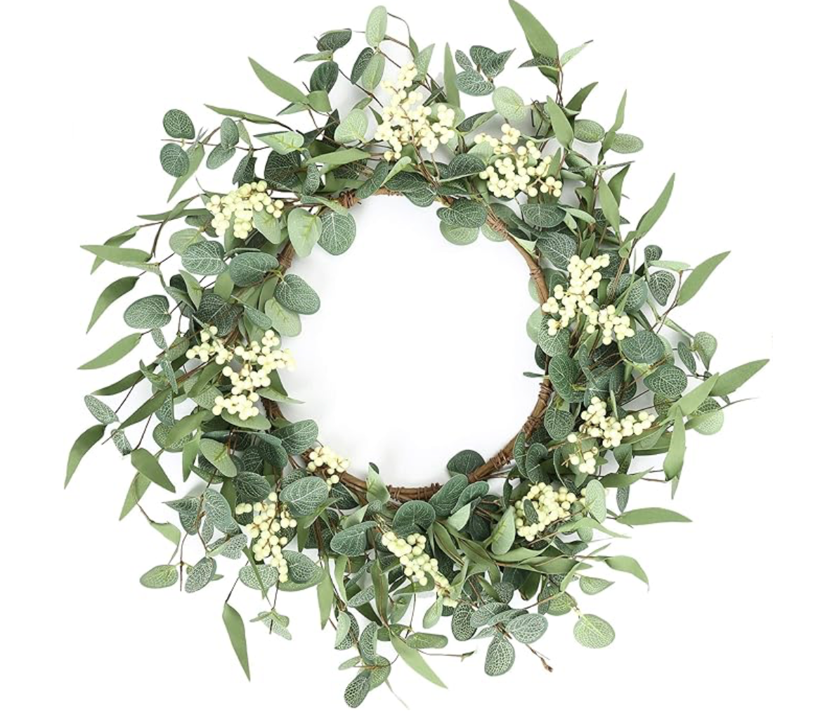 20 Inch Eucalyptus Wreath – Front Door & Farmhouse Wall Decor, All-Season Green
