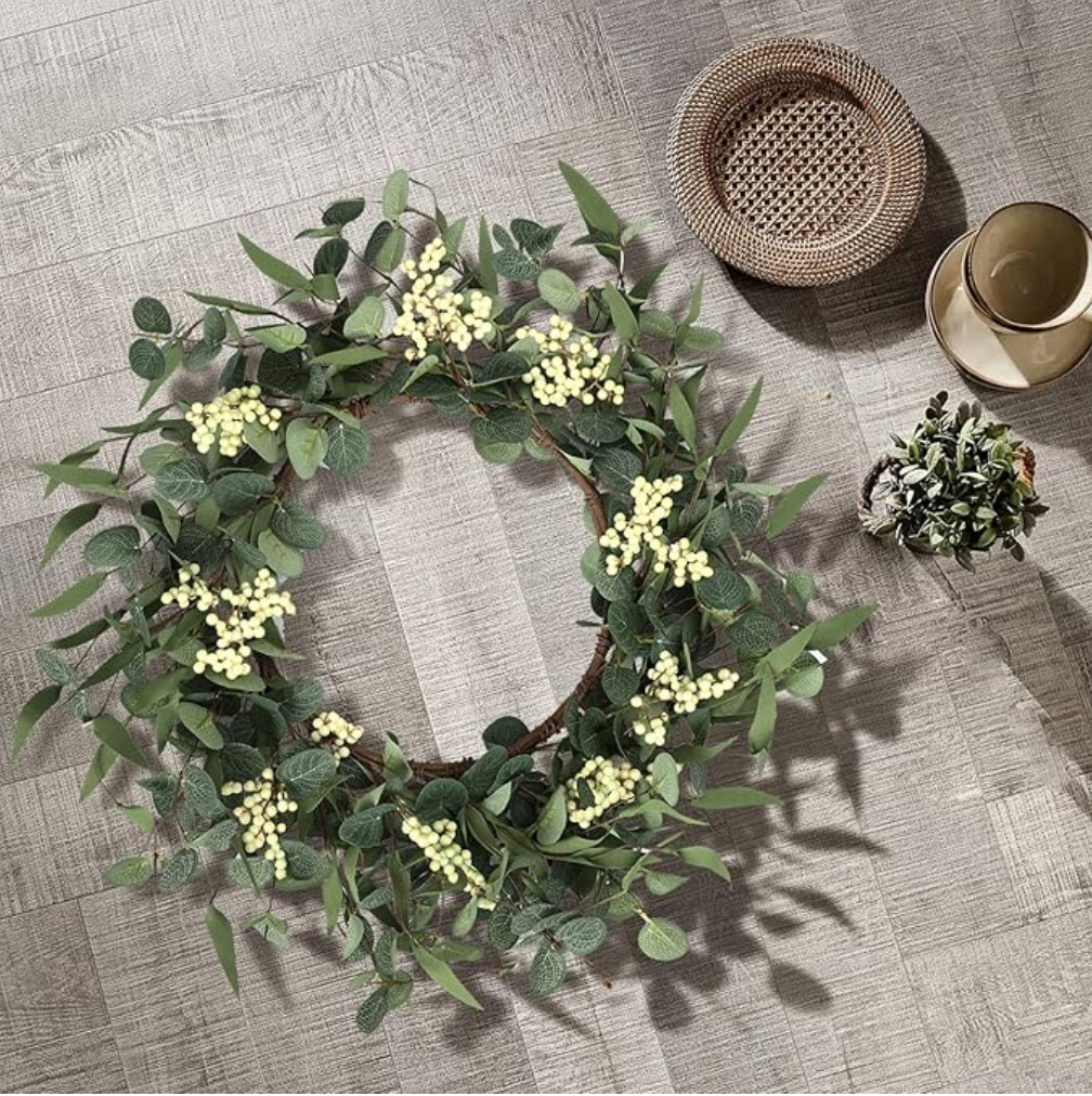20 Inch Eucalyptus Wreath – Front Door & Farmhouse Wall Decor, All-Season Green