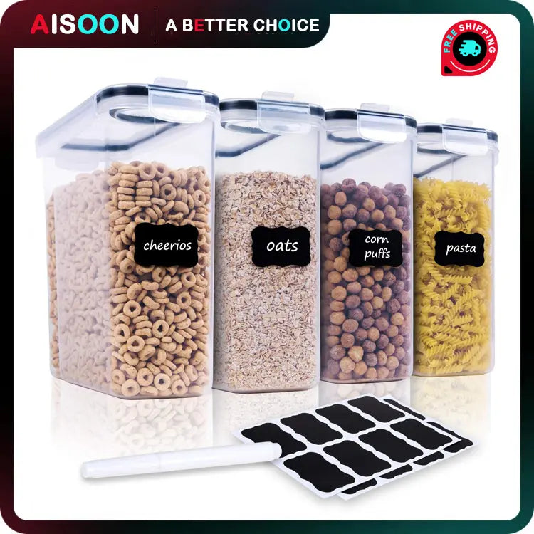 Airtight Food Storage Containers Set - BPA-Free Cereal & Pantry Organizers with Labels & Lids