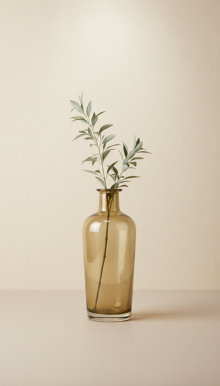 Olive Gold Glass Vase with Botanical Sprig