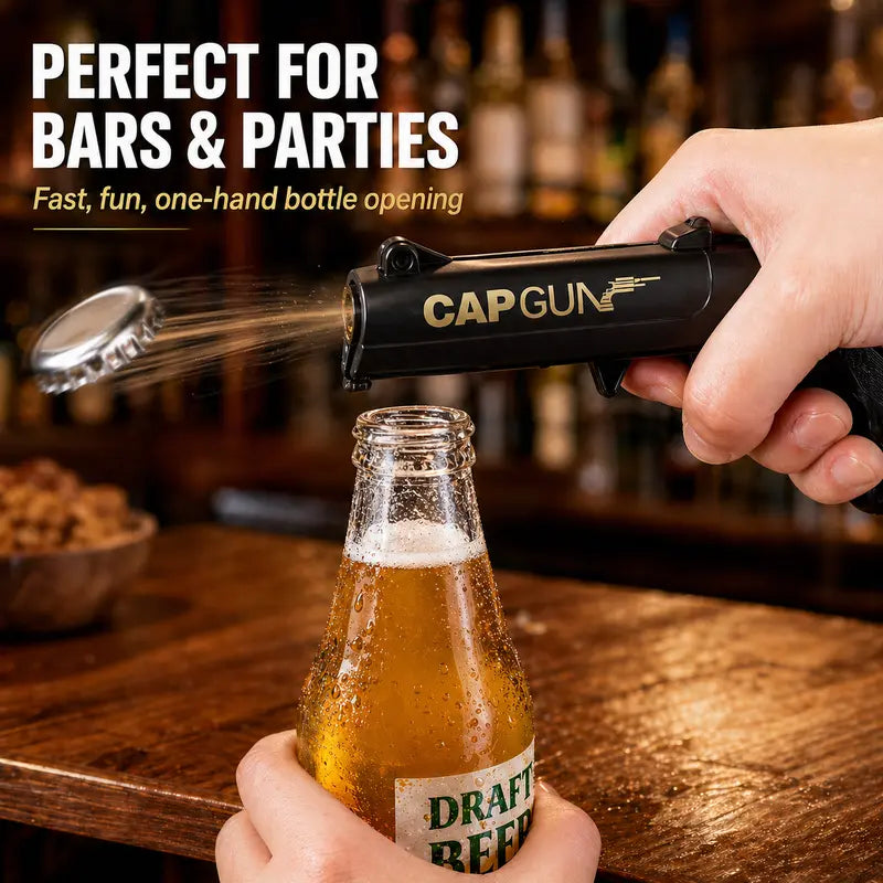 Novelty Gun Shaped Beer Opener - Funny Cap Launcher for Drinking Games & Parties