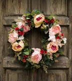Artificial Peony & Rose Wreath 15-16 Inch – Front Door & Wall Decor
