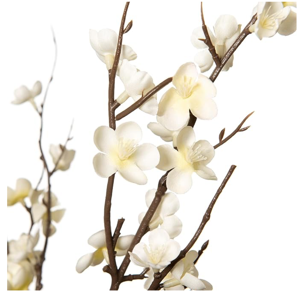 White Artificial Cherry Blossom Branches – Set of 4, Long Stem Floral Decor