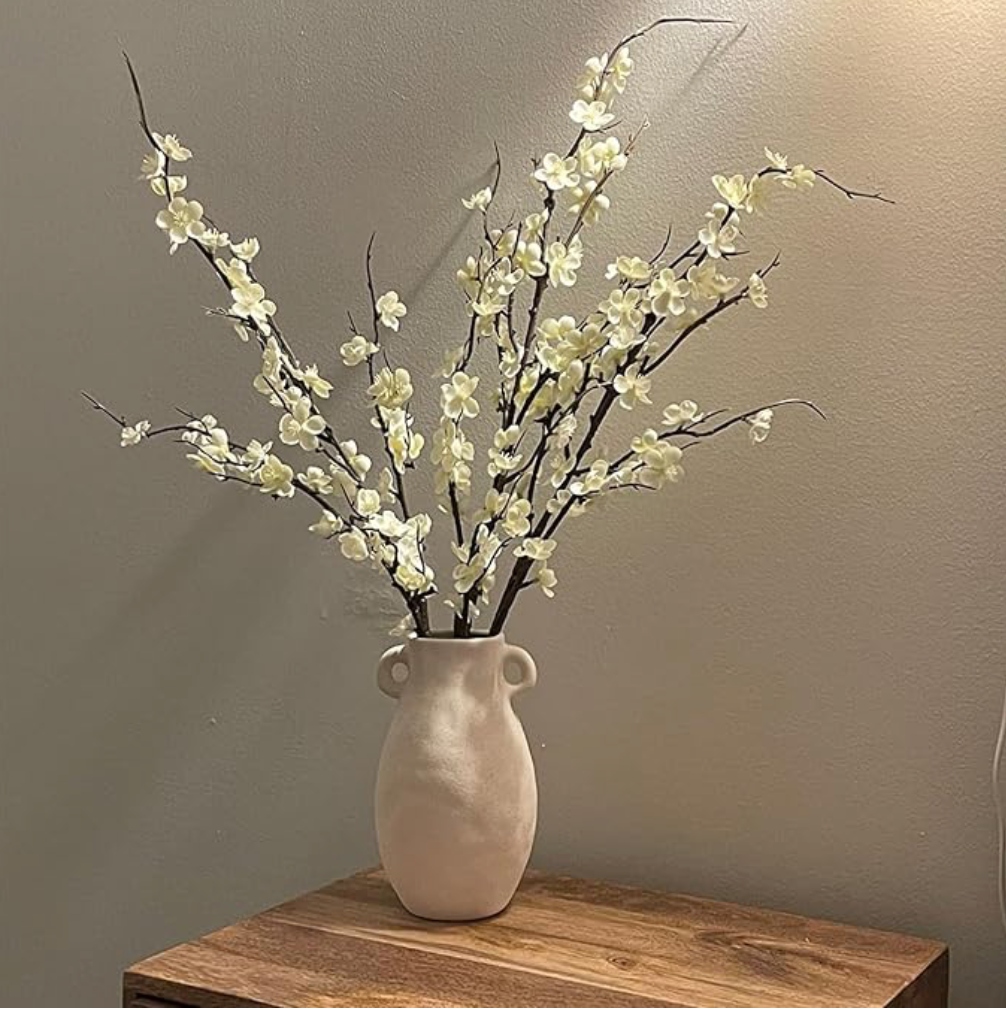 White Artificial Cherry Blossom Branches – Set of 4, Long Stem Floral Decor