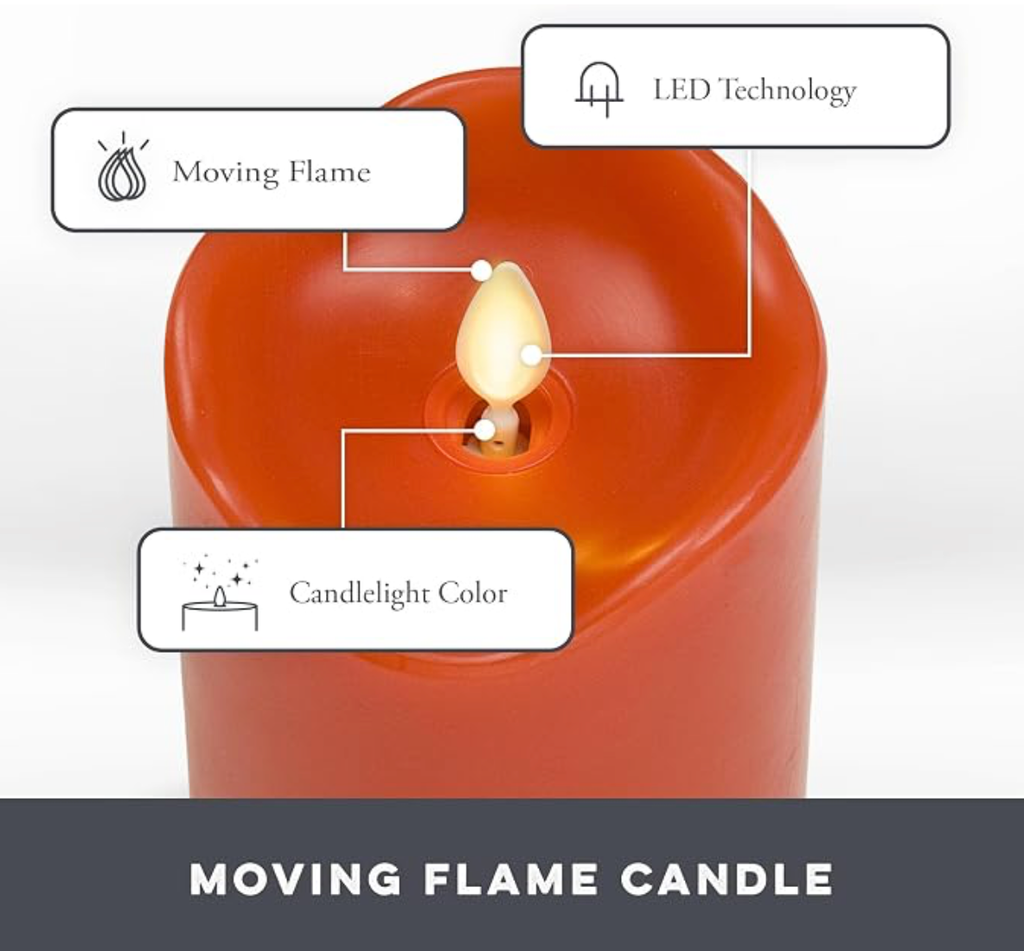 Flameless LED Pillar Candles Set of 3 – Real Wax, Moving Flame (Bright Red)