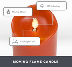 Flameless LED Pillar Candles Set of 3 – Real Wax, Moving Flame (Bright Red)