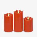 Flameless LED Pillar Candles Set of 3 – Real Wax, Moving Flame (Bright Red)