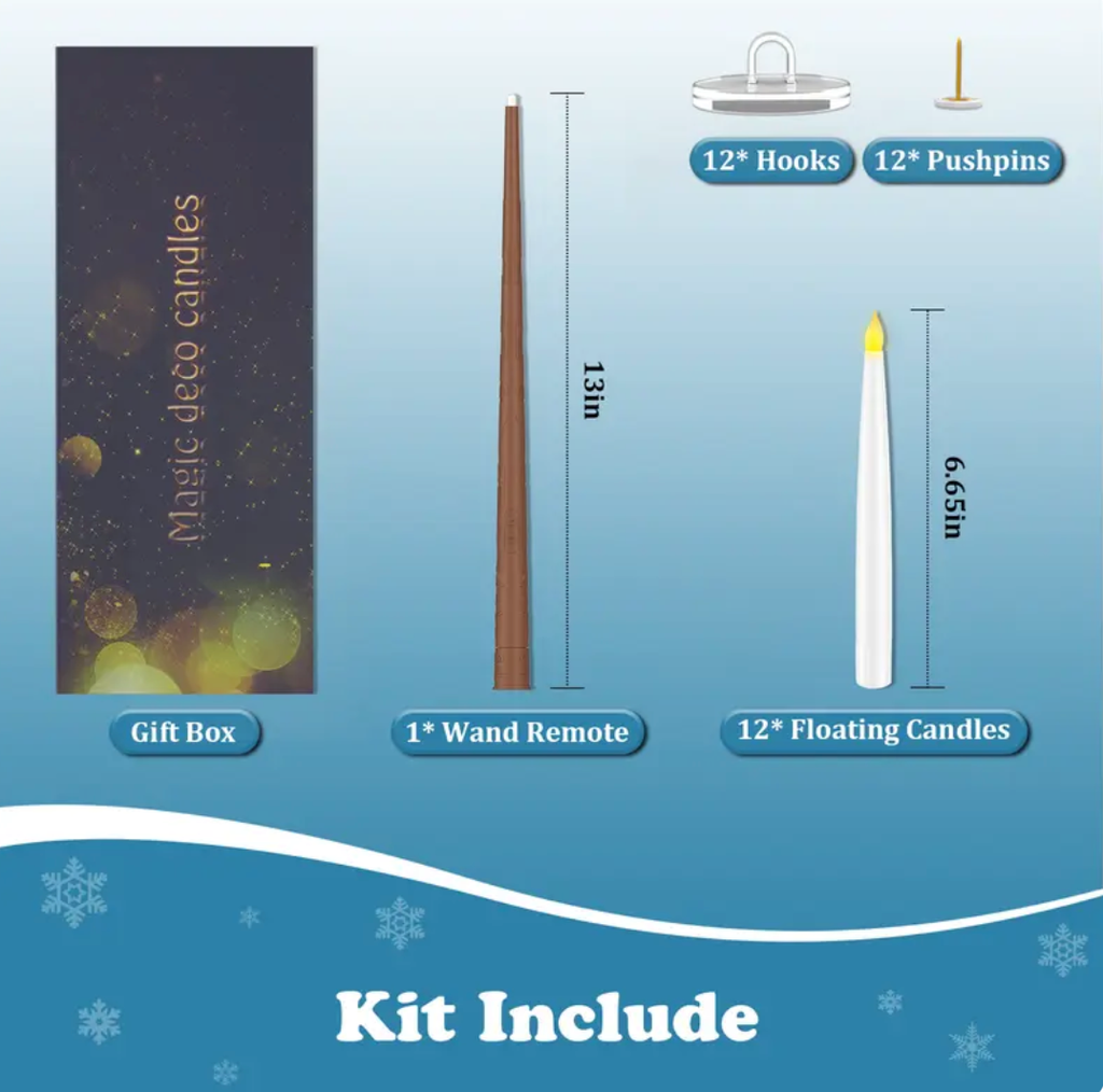 Floating Flameless Taper Candles with Magic Wand Remote – 6.6" LED Window & Christmas Tree Candles