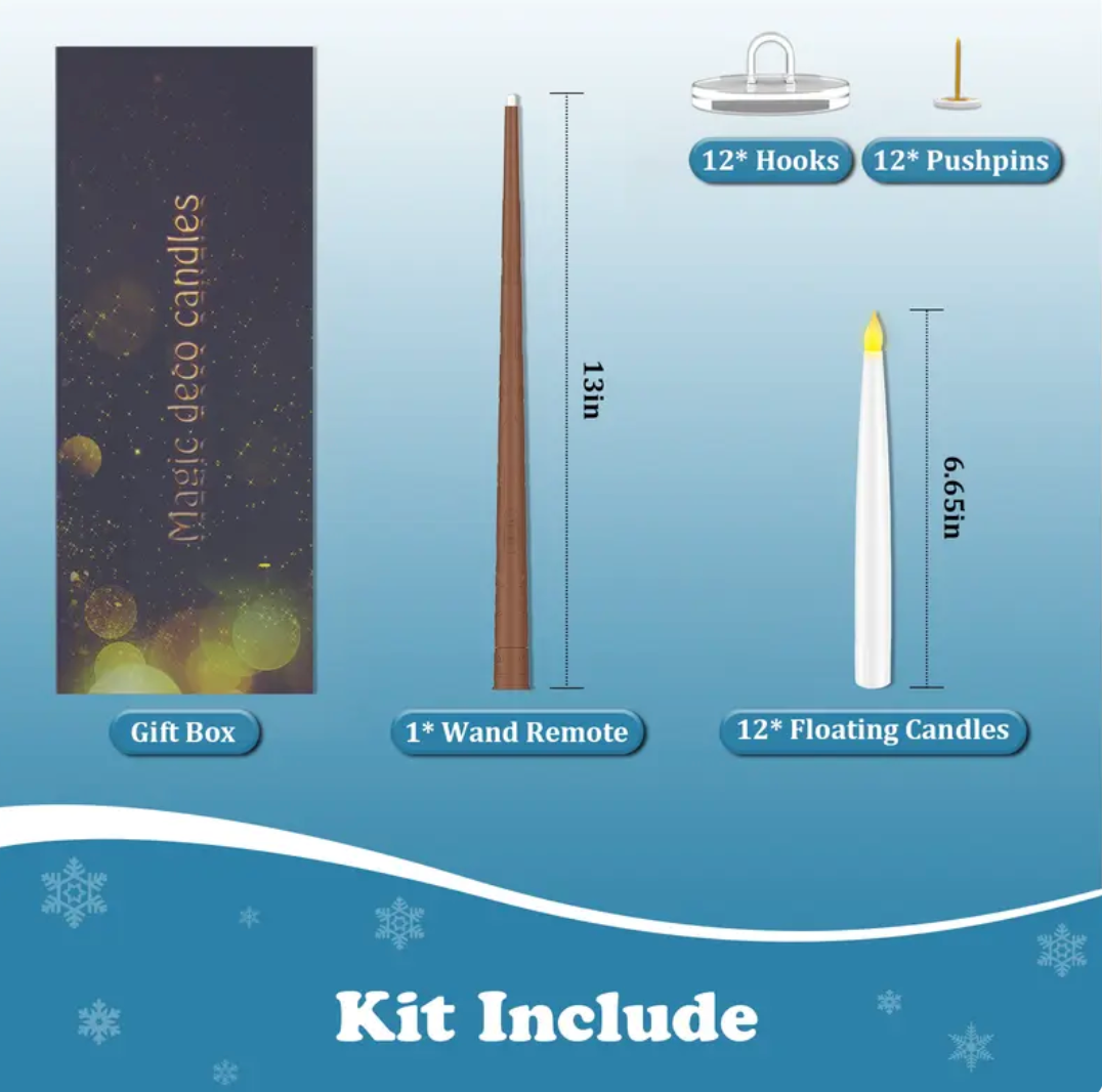 Floating Flameless Taper Candles with Magic Wand Remote – 6.6" LED Window & Christmas Tree Candles