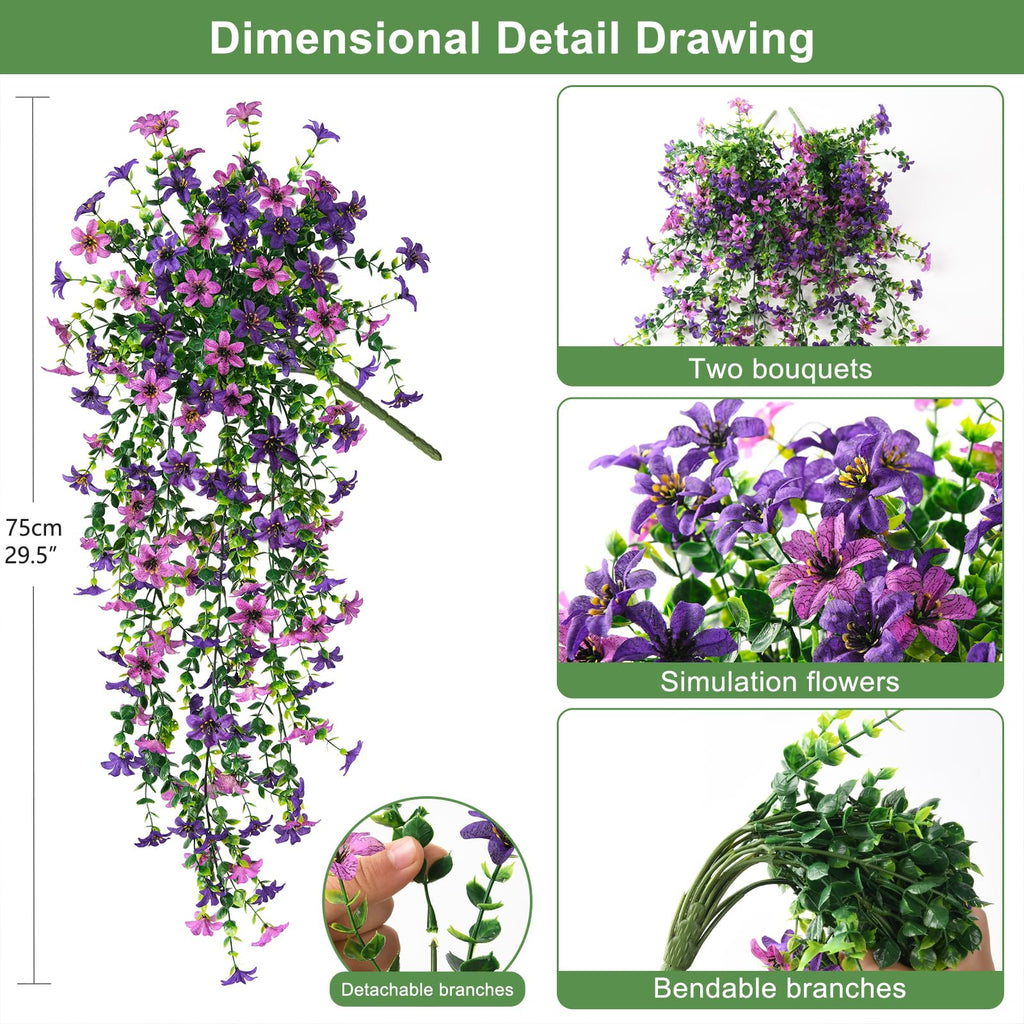 UV-Resistant Artificial Hanging Flowers Set of 2 – Outdoor Porch & Patio Decor